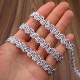 Rick Rack - Cinta de encaje trenzado con borde metálico de 20 yardas de encaje trenzado para manualidades, costura (plateada)