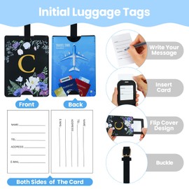 2 Pack PU Leahter Luggage Tags with PU Leather Straps, Fun Travel case Labels, Privacy-Protected ID Card Holders, Allowing for Quick Identification of Luggage and Easy locating of Your Bags (C)