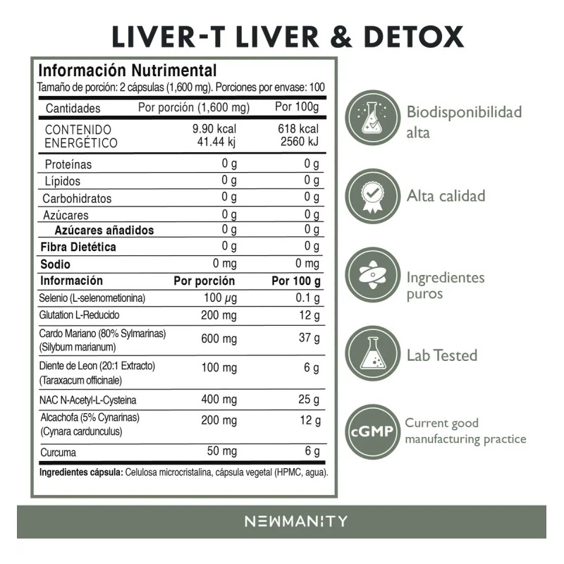 Suplemento Cápsula Newmanity Wellness Minerales Vitaminas Liver 800mg