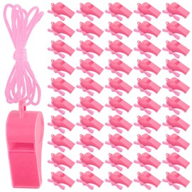 200 Pieces Plastic Whistles with Lanyard Loud Whistles In Bulk for School Trainning Christmas Birthday Party Goody Bag Fillers (classic pink)