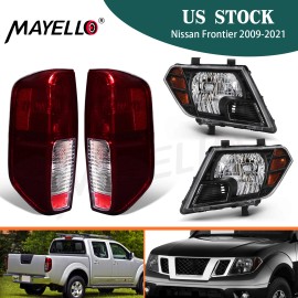 MAYELLO Fits 2009-2021 Nissan Frontier Truck Black Headlights & Smoke Red Taillamps Set