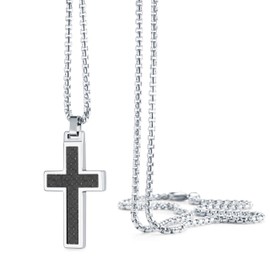 Urban Jewelry Polished Solid Tungsten Cross Pendant - Surgical Stainless Steel 22 inch Necklace Chain - Carbon Fiber, and Amethyst Shell Material - 6 Designs and Colors to Choose, shell