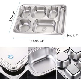 AIYoo 2 Pack Stainless Steel Divided Dinner Plates,Unbreakable Large Control Portion Plates,6 Compartment Divided Plate for Camping,Events,Family Party and Kitchen Daily Use