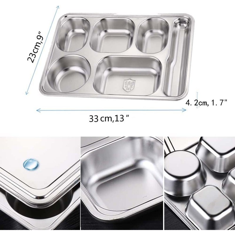 AIYoo 2 Pack Stainless Steel Divided Dinner Plates,Unbreakable Large Control