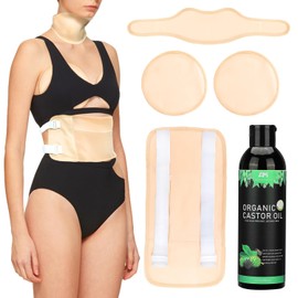 ARMINACO 4-Piece Castor Oil Pack Kit with 8oz Oil | Reusable Belly, Liver, Neck & Breast Wraps | Leakproof Design & Portable Bottle
