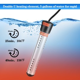 Aukivon 2000W Immersion Water Heater with Digital LCD Thermometer Stainless Steel Guard Bucket Heater Water Heater for Pool Bathtub Inflatable Pool