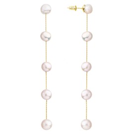 Long Pearl Dangle Earrings for Women 14K Gold Plated Sterling Silver Post Pearl Drop Tassel Earrings for Bridal Wedding, Pearl, Pearl