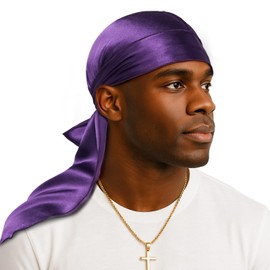 YFONG 100% 22 Momme Mulberry Silk Durags for Men Women, Extra Long Strap Silky Durag, Breathable and Soft Do Rag for 360 Waves, Perfect for Nourishing Your Hair and Fashionable Outfits,1Pc, Purple