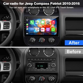 [2+32G] Android 12 Car Stereo for Jeep Compass Patriot 2010-2016 Support Wireless Carplay&Android Auto, 10.1 inch IPS Touchscreen Prius Radio with GPS, WiFi, FM Radio