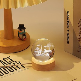 hochance 3D Dinosaur Crystal Ball Lamp with Adjustable Brightness LED Wooden Base,Night Light for Kids Teens Adults,Birthday Gift Home Desk Office Bedroom Decor (6cm / 2.4”)​