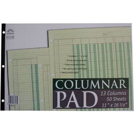 Norcom Columnar Pad 13 Columns, 11 x 16.375 Inches, 50-Sheets, Green (76713-10)