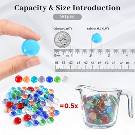 FUTUREPLUSX 80PCS Mini Flat Glass Marbles, Vase Fillers 0.5inch Glass Gems Decorative Beads Pebbles for Aquarium Fish Tank Vase Home Decor