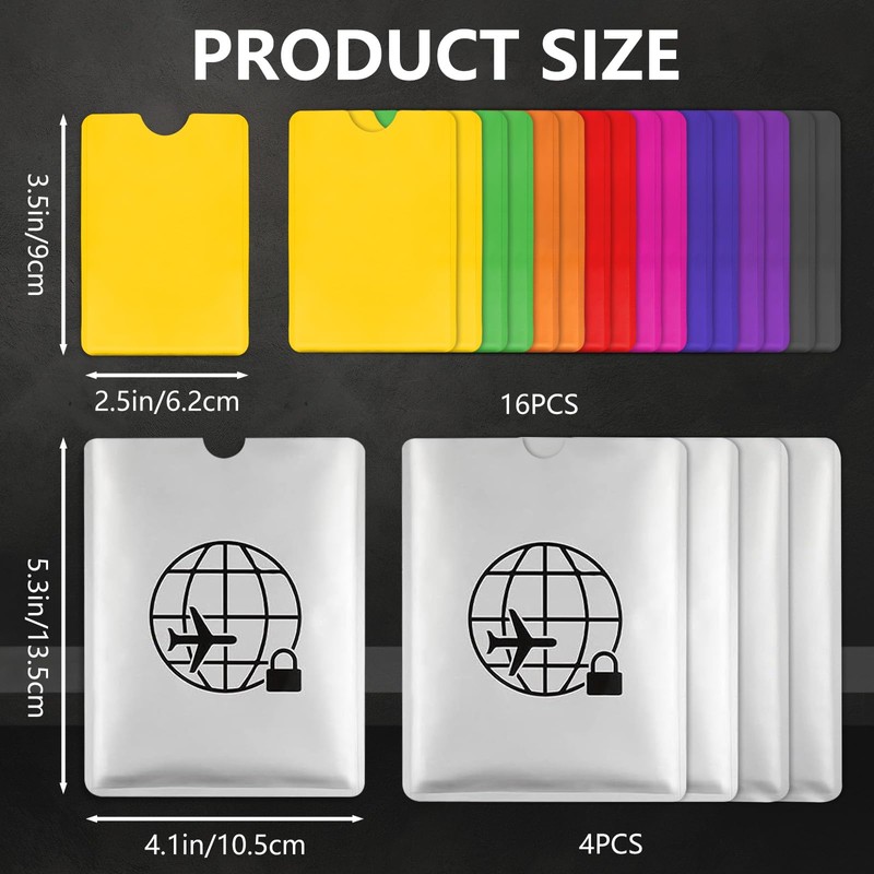 20 Pcs Travel Passport Credit Card Blocking Sleeves, Signal Blocking