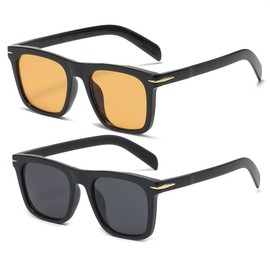 JOVAKIT Fashion Square Sunglasses for Men Women Trendy Flat Lens Sun Glasses Outdoor Sports Driving Sunnies UV400 Protection (Black/Orange+Black/Grey)