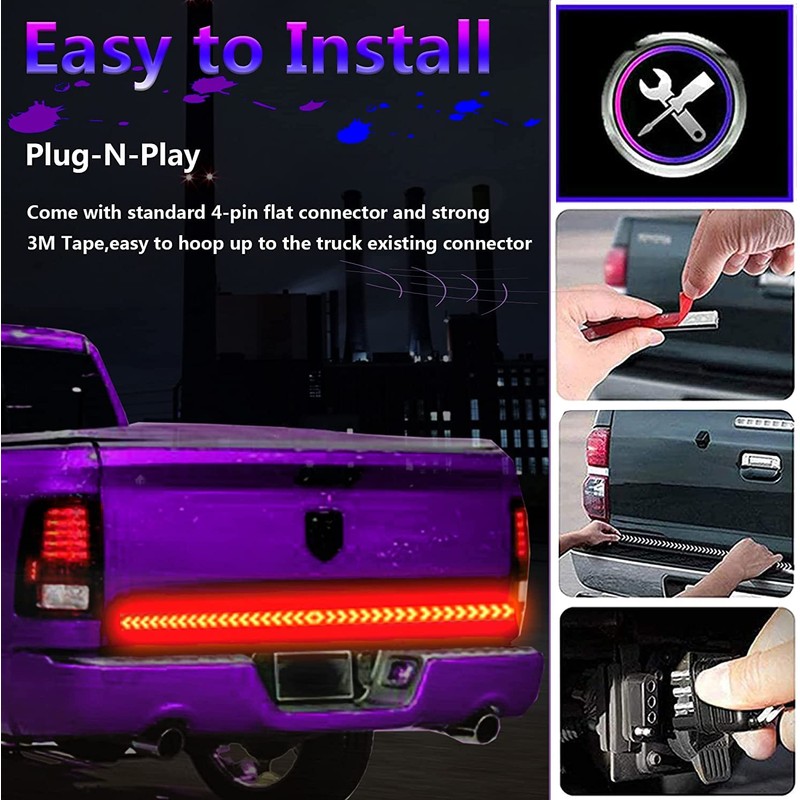 UWDESY 23.7in 5-Row Red White LED Tailgate Light Bar,Red Brake
