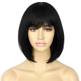 Sapphirewigs Black Bob Wigs for Women Bob Wig with Bangs Short Wig Daily Party Wig Natural Looking Wig 12inch