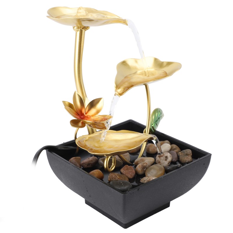 Tabletop Waterfall Fountain 3 Tier Lotus Leaf LED Light Circulating