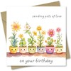 Birthday Card. Pots of Love Design. Card with Kraft Envelope.