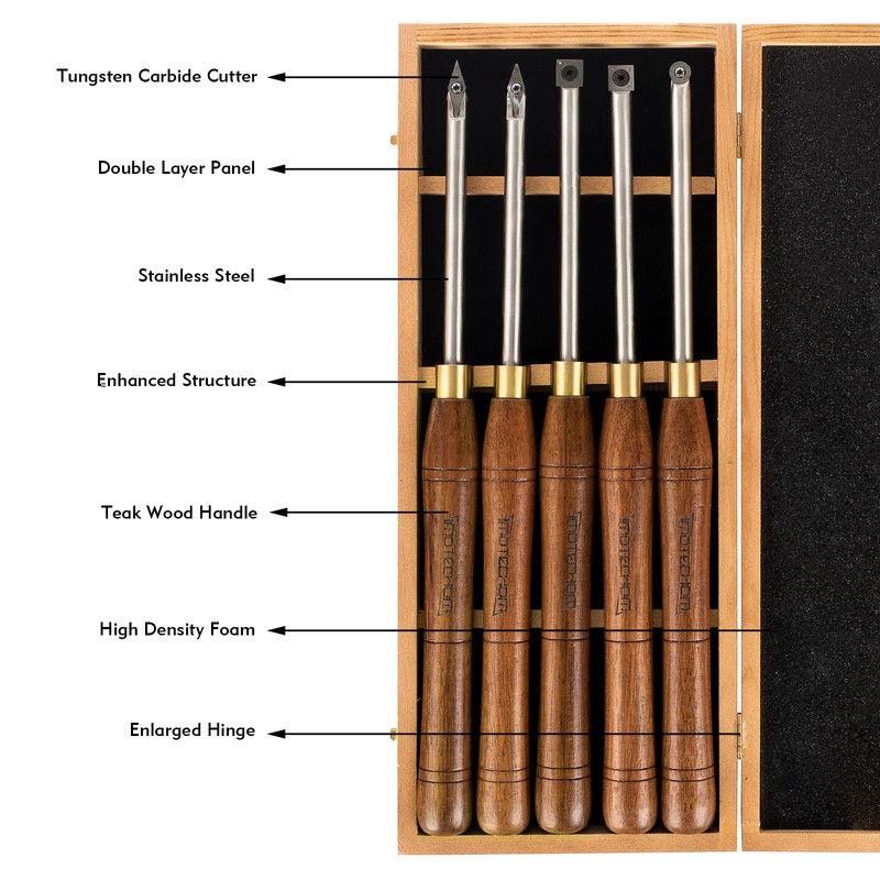 IMOTECHOM 5-Pieces Carbide Tipped Woodturning Tools Lathe Chisel Set with