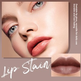 HOSAILY Peel Off Lip Liner Stain, Matte Nude Long Wear Waterproof Lip Stain Tattoo with Tweezer, Transfer-Proof High Pigmented Peel Off Lip Tint Gloss Liquid Lipstick Makeup 02