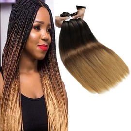 BALINGHAIR Pre Stretched Braiding Hair Extensions Ombre Black to Brown to light Brown 26 Inches(1B/30/27#-3Pcs)