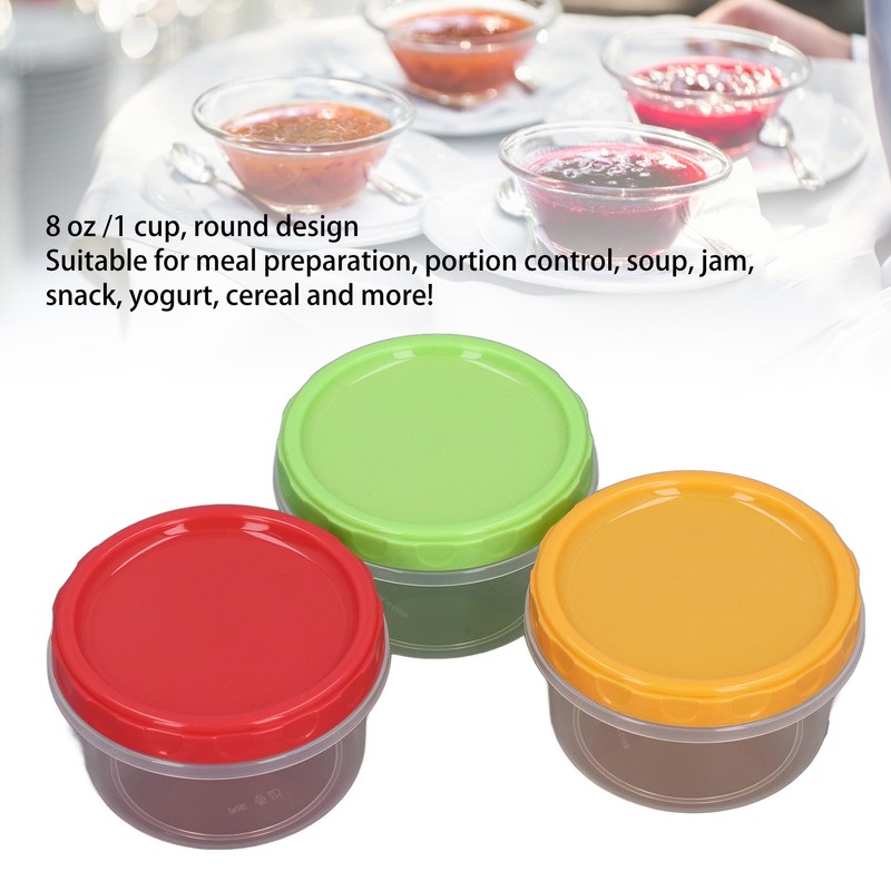 12 Sets 1 Cup Containers 8oz Stackable Reusable Round Plastic