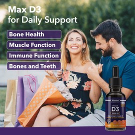 Maxion 2 Pack Vitamin D3 Liquid Drops 2500 IU, 1100 Drops, Helps with the Development of Bones and Teeth and to Support the Immune System, No Preservatives, Non-GMO, Allergy-friendly, 30 mL
