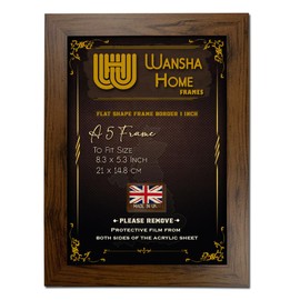 WANSHA HOME A5 Walnut Picture Frames (21 x 14.8 cm) Flat Poster Frame - Clear Acrylic Poster Display with MDF Wooden - Portrait/Panoramic - Wall Mount Hooks & Tabletop Stand