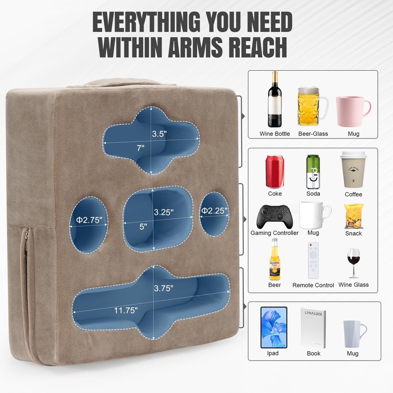 STBoo Couch Cup Holder Pillow Tray - Sofa Drink Cup