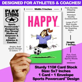 Play Strong Soccer Girl Power Player (Blue) Birthday Cards 1-Pack (5x7) Illustrated Sports Birthday Greeting Cards - Awesome for Players, Coaches and Fans Birthdays, Gifts and Parties!