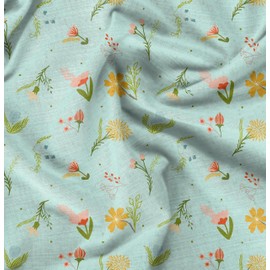 Soimoi Green Cotton Canvas Fabric Artistic Leaf & Floral Decor Fabric Printed metre 42 Inch Wide