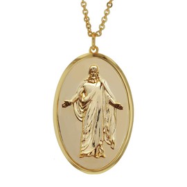 Christus Pendant Necklace w/ 18" Chain and 2" Extension Jesus Necklace for Christian and LDS (Gold Customized)