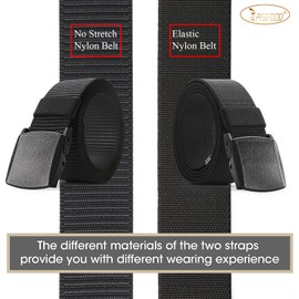JASGOOD Nylon Military Tactical Men Belt 2 Pack Webbing Canvas Outdoor Web Belt with Plastic Buckle, I-Elastic Belt Black+Nylon Belt Black, Fits Pant up to 45 Inch