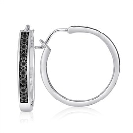 Hdiamonds 1/10 Carat Total Weight (cttw) 925 Sterling Silver Diamond Hoop Earrings For Women, Available With Black, Blue, Brown & White Diamonds