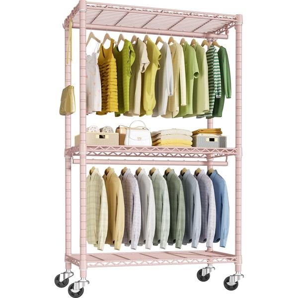 FUTASSI P3 Rolling Clothes Rack, Clothing Racks for Hanging Clothes,