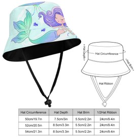 Kids Hats Mermaid Boys Girls Summer Bucket Travel Beach Sun Hat Cap Wide Brim for Toddler Children (4-8 Years, Mermaid)