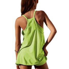 GTLIAE Summer Dress for Women 2026 Hot Shot Mini Romper Dresses Athletic Spaghetti Strap Tennis Dress Built in Shorts(Lime-S)