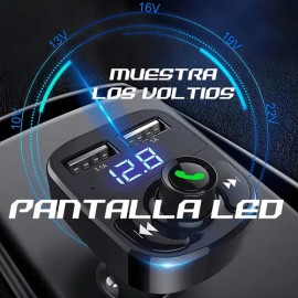 Transmisor FM Bluetooth Yixoo para Auto con Manos Libres y 2 Puertos USB                                                                              