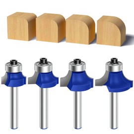 4 Pcs Blue Router Bits 1/4 Shank Feanron Round Over Router Bit Set, Radius in 1/8", 1/4", 3/16", 5/16 Router Bits, Ideal for Woodworking Angled Edges, Clean Edge or Decorative Pieces