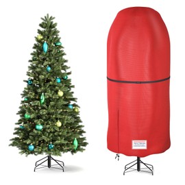 Riuog Upright Christmas Tree Storage Bag,Oxford Fabric Tear Resistant Adjustable 7.5FT Christmas Tree Storage Bag for Assembled Xmas Trees (Red)