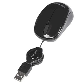 Targus Compact Blue Trace Mouse – kleine Computer Maus mit ausziehbarem Kabel – Optische Maus mit Blue Trace Technologie für alle Oberflächen – Laptop Maus für unterwegs – Schwarz, AMU75EU