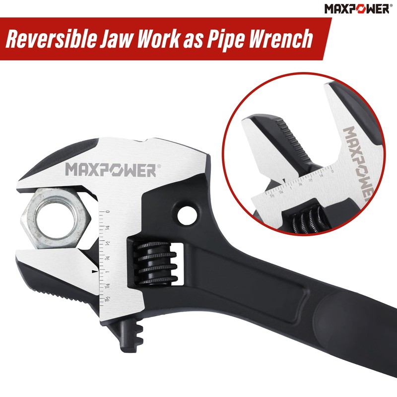 MAXPOWER 16-inch Adjustable Construction Spud Wrench, 4 in 1 Multifunctional