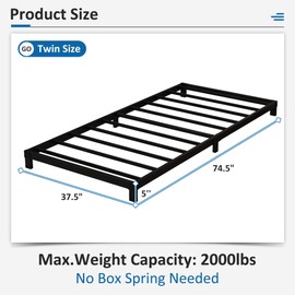 Fly-CTsoar 5 Inch Low Twin Bed Frames Heavy Duty Metal Platform, No Box Spring Needed, Easy Assembly Mattress Foundation, No Noise, Black
