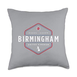 Birmingham United Kingdom UK Graphic Birmingham United Kingdom UK Map Flag Graphic Throw Pillow, 18x18, Multicolor