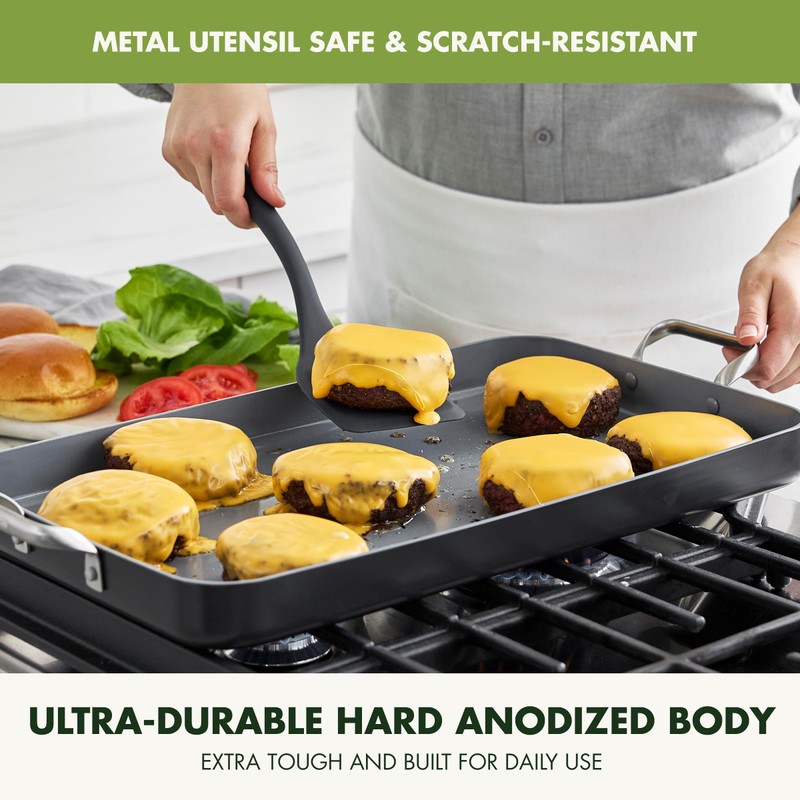 GreenPan Valencia Pro 18" x 11" Double Burner Griddle Pan,