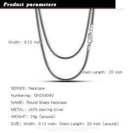 Classic Unisex 925 Sterling Silver Necklace 3-4MM Round Snake Chain Necklace for Men Women - Party Fine Jewelry - Original Silver Link Necklace 16-17-18-19-20-22-24-26-28-30'' (3MM Width, 30 Inches)