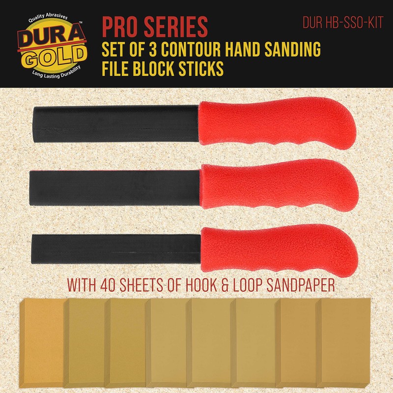 Dura-Gold Set of 3 Contour Hand Sanding File Block Sticks