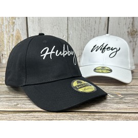 Enodtter Embroidered Hubby Wifey Hats for Men Women, Black & White Matching Baseball Caps, Gifts for Honeymoon Anniversary Wedding