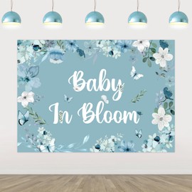 Wonmelody Baby in Bloom Baby Shower Decorations Retro 7 * 5 ft Baby in Bloom Backdrop Banner Blue Wildflower Party Decor Blue Floral Butterfly Baby Shower Decor for Blue Baby Shower Gender Reveal