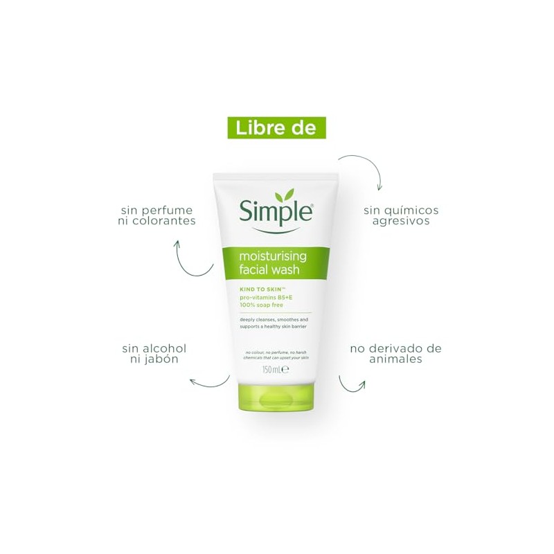 SIMPLE, Limpiador facial con efecto Humectante, 150 ml